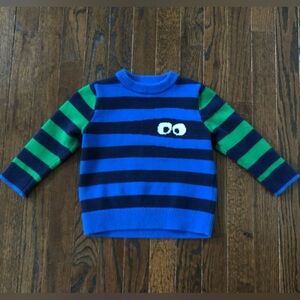 baby Gap Toddler Boys 2/2T Halloween Blue/Navy Blue/Green Striped w/Monster Eyes